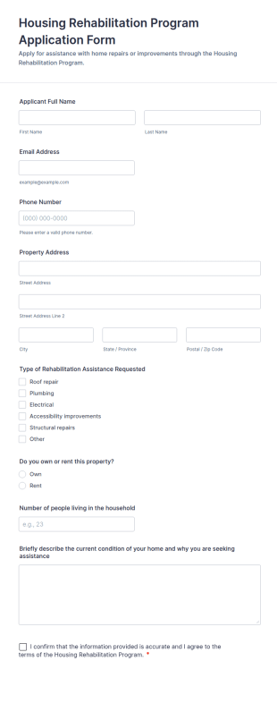 Housing Rehabilitation Program Application Form Template