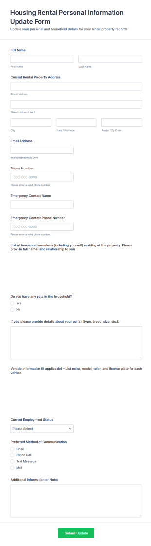 Housing Rental Personal Information Update Form Template