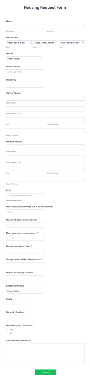 Housing Request Form Template