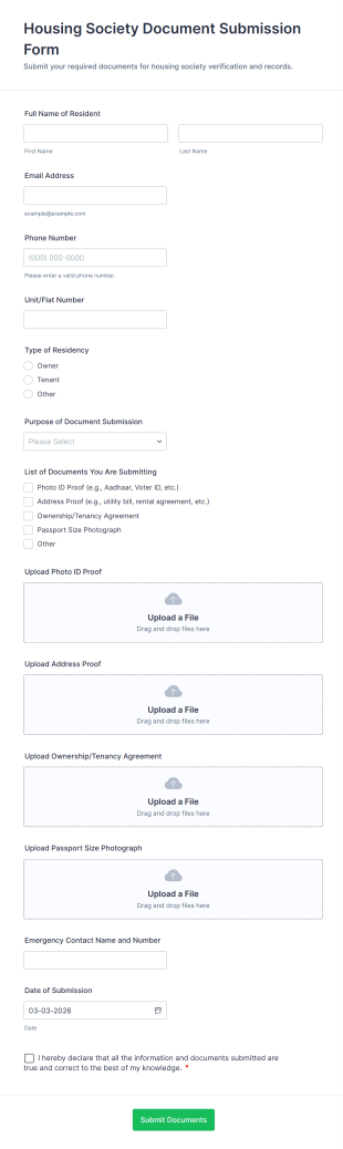 Housing Society Document Submission Form Template