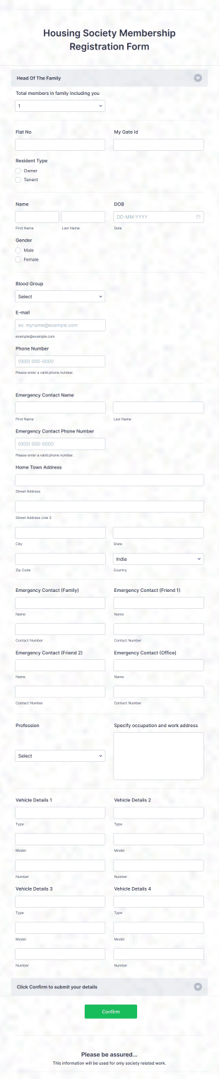 Housing Society Membership Registration Form Template