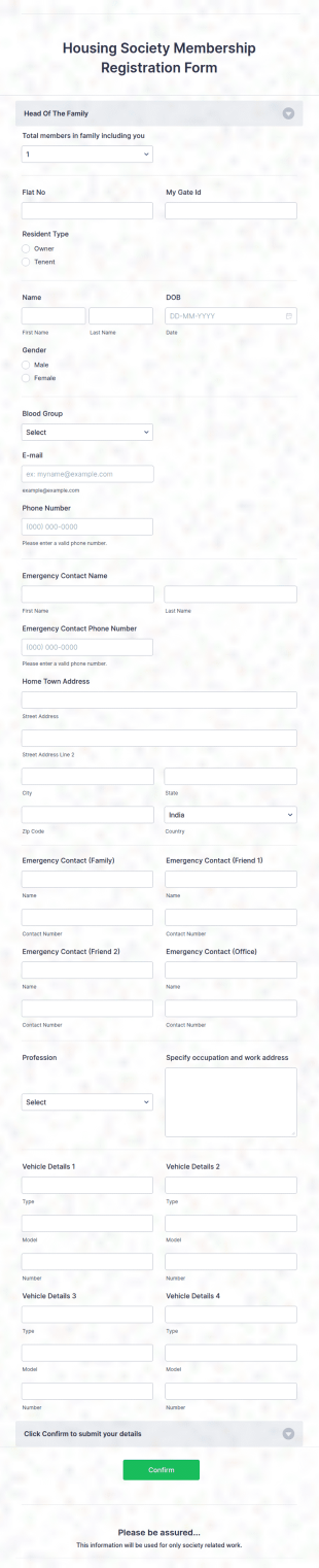 Housing Society Membership Registration Form Template