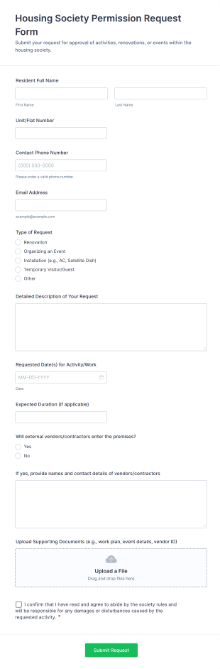 Housing Society Permission Request Form Template