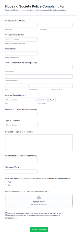 Housing Society Police Complaint Form Template