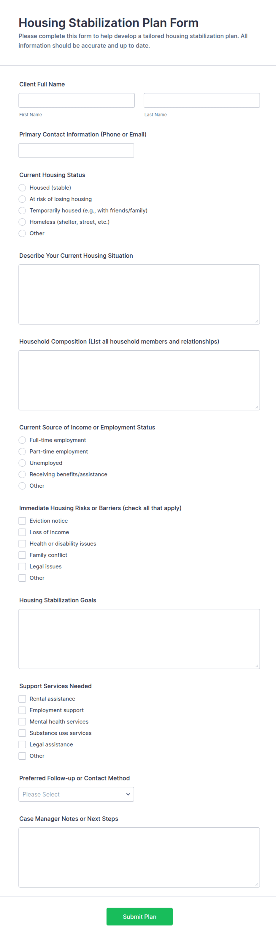 Housing Stabilization Plan Form Template | Jotform