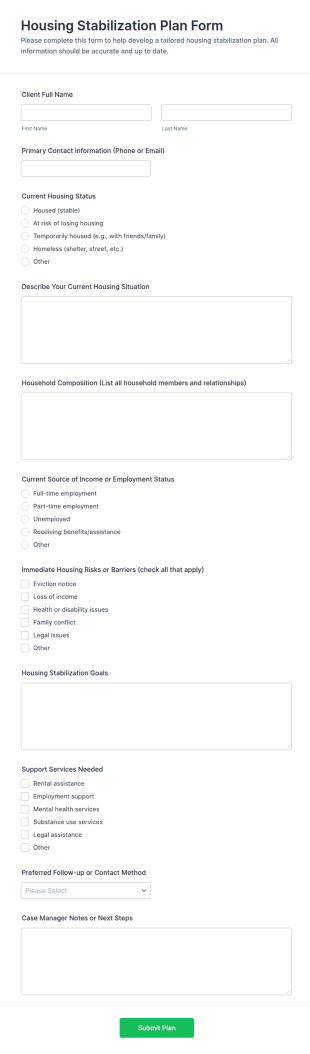 Housing Stabilization Plan Form Template