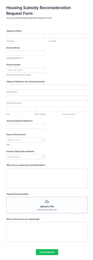 Housing Subsidy Reconsideration Request Form Template