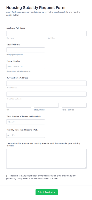 Housing Subsidy Request Form Template