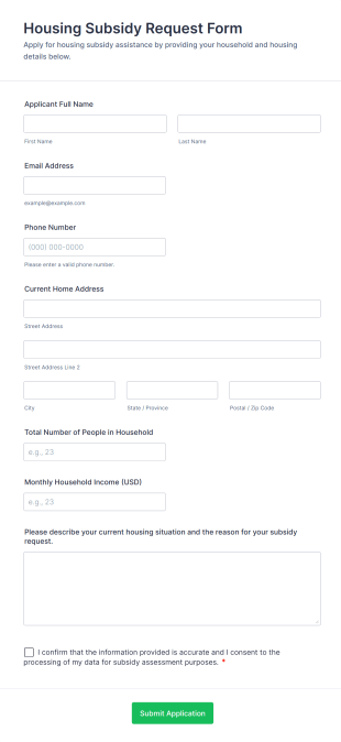 Housing Subsidy Request Form Form Template