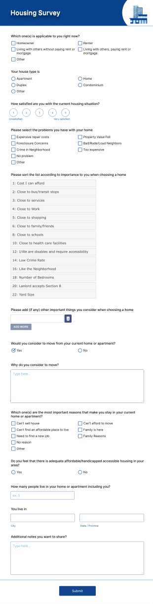 Housing Survey Form Template