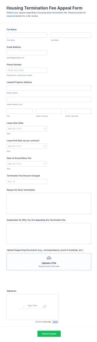 Housing Termination Fee Appeal Form Template