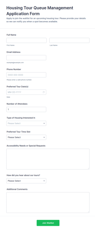 Housing Tour Queue Management Form Template