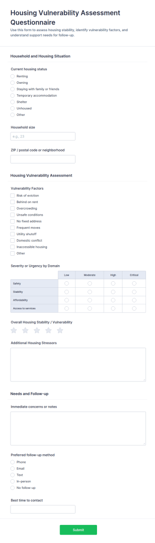 Housing Vulnerability Assessment Questionnaire Form Template