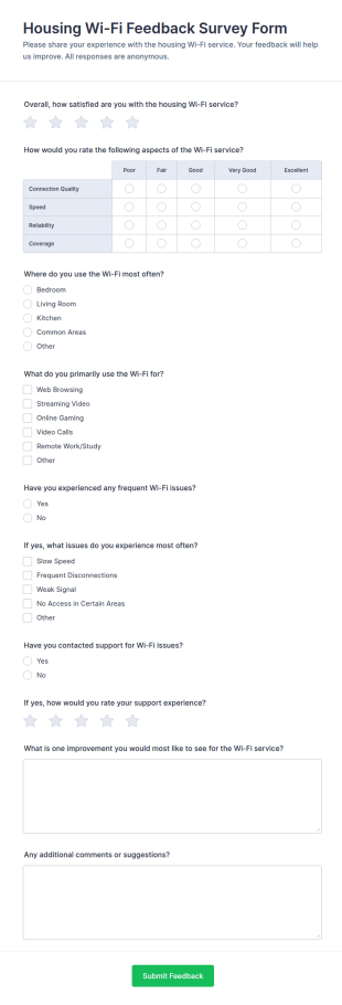 Housing Wi Fi Feedback Survey Form Template