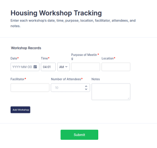 Housing Workshop Tracking Form Template