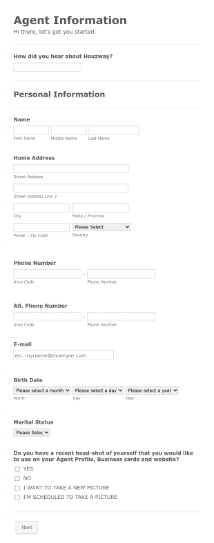 Houzway Agent Onboarding Form Template