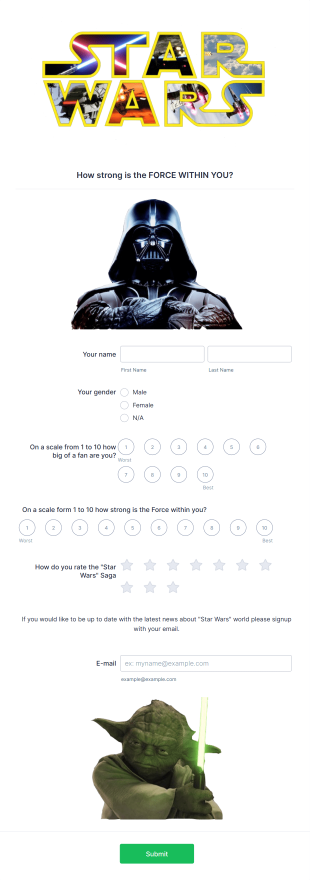 Star Wars Fan Survey Form Template