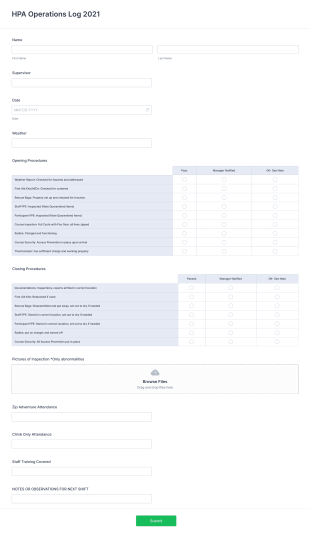 HPA Operations Log 2021 Form Template