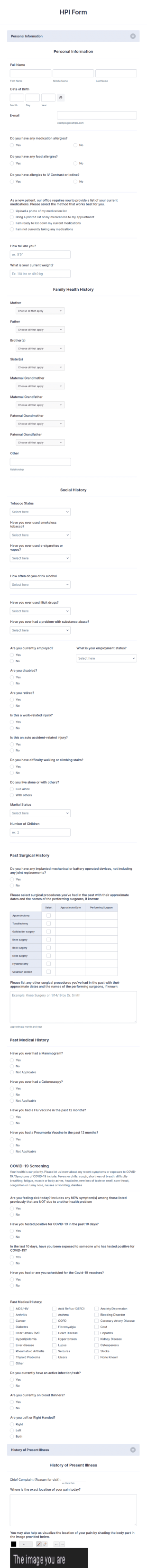 HPI Form Template