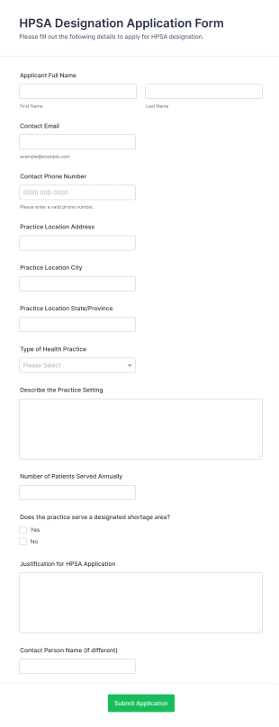 HPSA Designation Application Form Template
