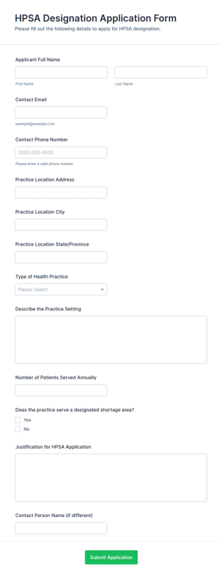 HPSA Designation Application Form Template