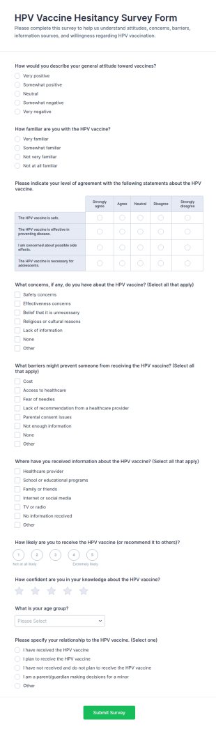 HPV Vaccine Hesitancy Survey Form Template