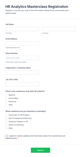 HR Analytics Masterclass Registration Form Template