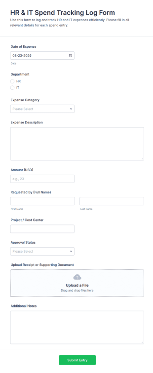 HR & IT Spend Tracking Log Form Template