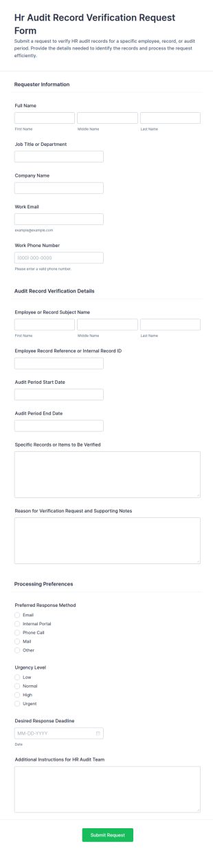 HR Audit Record Verification Request Form Template