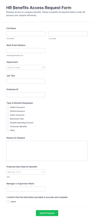 HR Benefits Access Request Form Template