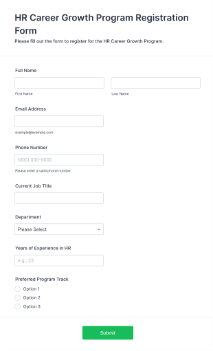HR Career Growth Program Registration Form Template