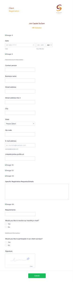 HR Client Registration Form Template