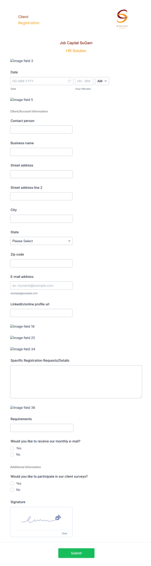 HR Client Registration Form Template