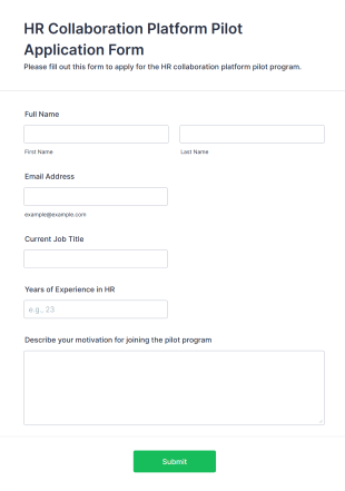 HR Collaboration Platform Pilot Application Form Form Template