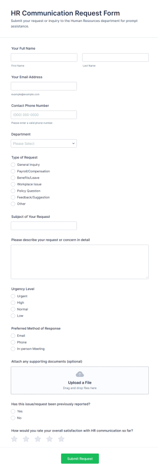 HR Communication Request Form Template