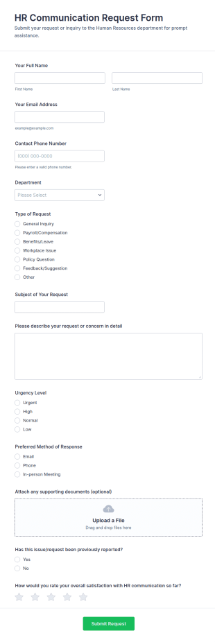 HR Communication Request Form Template