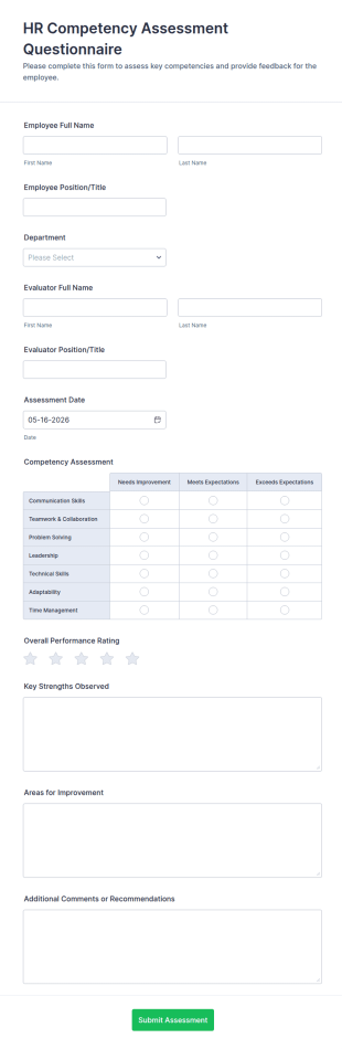 HR Competency Assessment Questionnaire Form Template