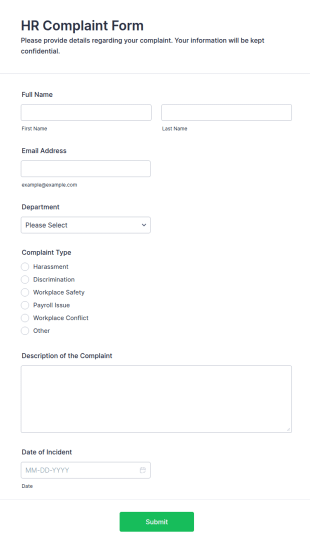 HR Complaint Form Template