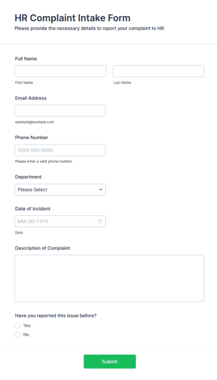 HR Complaint Intake Form Template