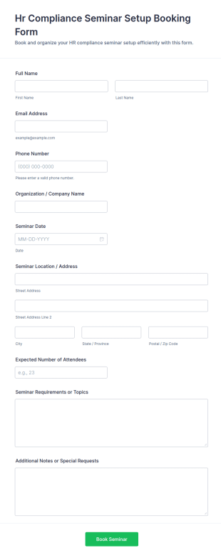 HR Compliance Seminar Setup Booking Form Template