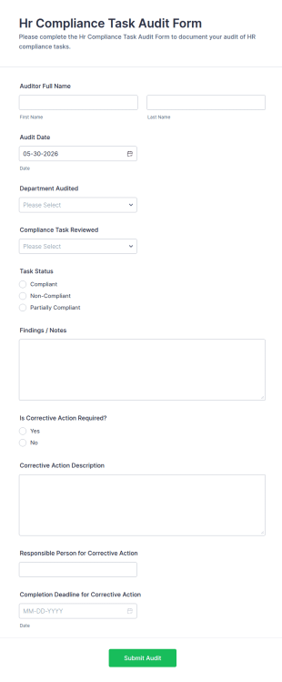 HR Compliance Task Audit Form Template