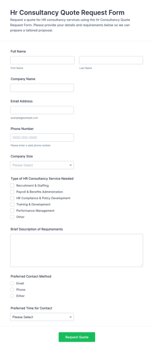 HR Consultancy Quote Request Form Template