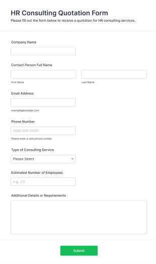 HR Consulting Quotation Form Template