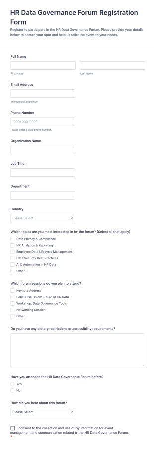 HR Data Governance Forum Registration Form Template