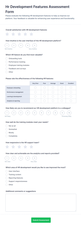 HR Development Features Assessment Form Template