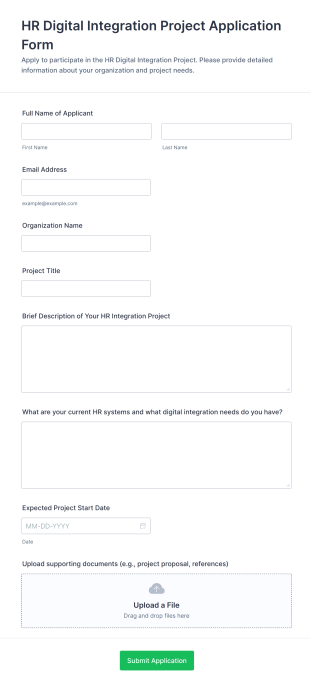 HR Digital Integration Project Application Form Form Template