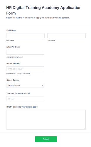 HR Digital Training Academy Application Form Form Template