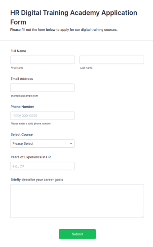 HR Digital Training Academy Application Form Template