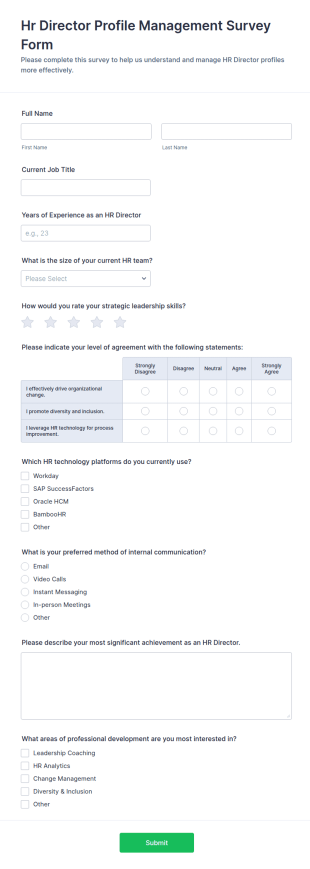 HR Director Profile Management Survey Form Template