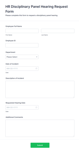 HR Disciplinary Panel Hearing Request Form Template